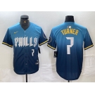 Men's Philadelphia Phillies #7 Trea Turner Number Blue 2024 City Connect Limited Stitched Jersey