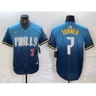 Men's Philadelphia Phillies #7 Trea Turner Number Blue 2024 City Connect Limited Stitched Jerseys