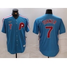 Men's Philadelphia Phillies #7 Trea Turner Number Blue Cooperstown Throwback Cool Base Nike Jersey