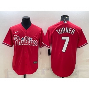 Men's Philadelphia Phillies #7 Trea Turner Red Cool Base Stitched Baseball Jersey