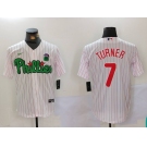 Men's Philadelphia Phillies #7 Trea Turner White Green Cool Base Stitched Jersey