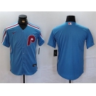 Men's Philadelphia Phillies Blank Blue Cool Base Stitched Jersey