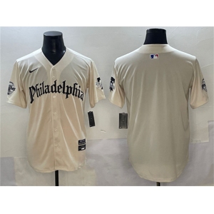 Men's Philadelphia Phillies Blank Cream Gothic Vapor Limited Stitched Jersey