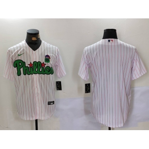 Men's Philadelphia Phillies Blank White Green Cool Base Stitched Jersey