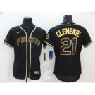 Men's Nike Pirates #21 Roberto Clemente Black Gold 2020 Baseball Flexbase Jersey