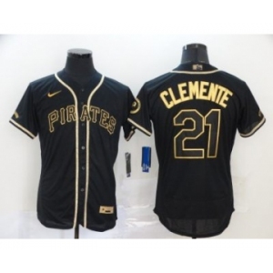 Men's Nike Pirates #21 Roberto Clemente Black Gold 2020 Baseball Flexbase Jersey