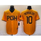 Men's Pittsburgh Pirates #10 Bryan Reynolds Gold 2023 City Connect Stitched Jersey 1