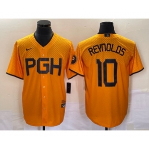Men's Pittsburgh Pirates #10 Bryan Reynolds Gold 2023 City Connect Stitched Jersey 1