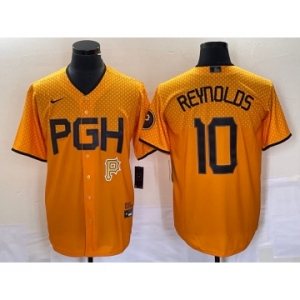 Men's Pittsburgh Pirates #10 Bryan Reynolds Gold 2023 City Connect Stitched Jersey