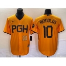 Men's Pittsburgh Pirates #10 Bryan Reynolds Number Gold 2023 City Connect Stitched Jersey2