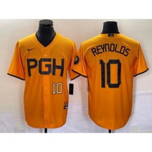 Men's Pittsburgh Pirates #10 Bryan Reynolds Number Gold 2023 City Connect Stitched Jersey2