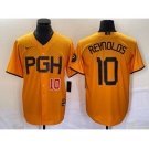 Men's Pittsburgh Pirates #10 Bryan Reynolds Number Gold 2023 City Connect Stitched Jersey