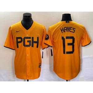 Men's Pittsburgh Pirates #13 KeBryan Hayes Gold 2023 City Connect Stitched Jersey 1