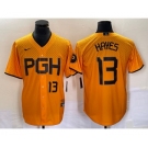 Men's Pittsburgh Pirates #13 KeBryan Hayes Number Gold 2023 City Connect Stitched Jersey1