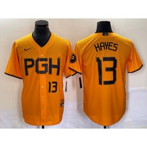 Men's Pittsburgh Pirates #13 KeBryan Hayes Number Gold 2023 City Connect Stitched Jersey1