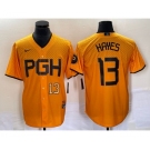 Men's Pittsburgh Pirates #13 KeBryan Hayes Number Gold 2023 City Connect Stitched Jersey2