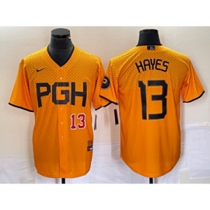 Men's Pittsburgh Pirates #13 KeBryan Hayes Number Gold 2023 City Connect Stitched Jersey