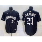 Men's Pittsburgh Pirates #21 Roberto Clemente Black 'Gothic Steel City Edition' Vapor Limited Stitched Baseball Jersey