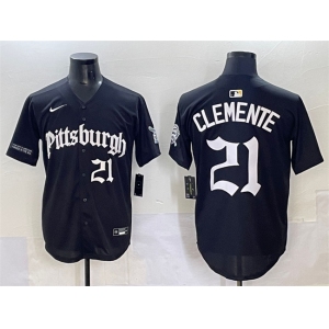 Men's Pittsburgh Pirates #21 Roberto Clemente Black 'Gothic Steel City Edition' Vapor Limited Stitched Baseball Jersey