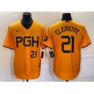 Men's Pittsburgh Pirates #21 Roberto Clemente Number Gold 2023 City Connect Stitched Jersey1