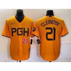 Men's Pittsburgh Pirates #21 Roberto Clemente Number Gold 2023 City Connect Stitched Jersey