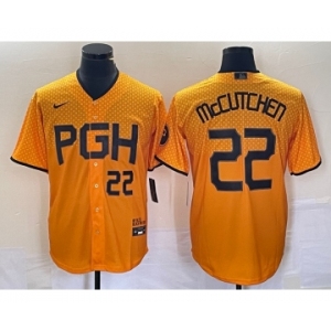 Men's Pittsburgh Pirates #22 Andrew McCutchen Number Gold 2023 City Connect Stitched Jersey 1