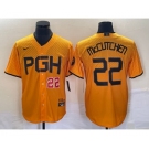 Men's Pittsburgh Pirates #22 Andrew McCutchen Number Gold 2023 City Connect Stitched Jersey 2