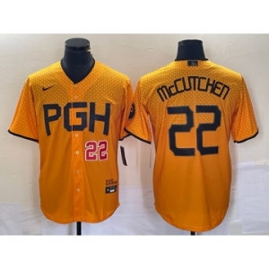 Men's Pittsburgh Pirates #22 Andrew McCutchen Number Gold 2023 City Connect Stitched Jersey 2