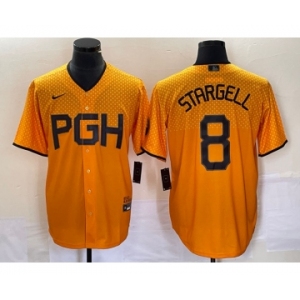 Men's Pittsburgh Pirates #8 Willie Stargell Gold 2023 City Connect Stitched Jersey 1