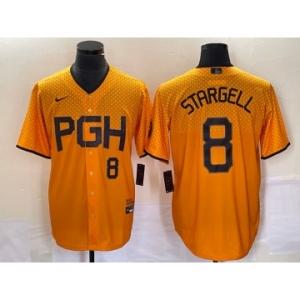 Men's Pittsburgh Pirates #8 Willie Stargell Number Gold 2023 City Connect Stitched Jersey 1