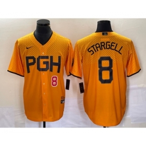 Men's Pittsburgh Pirates #8 Willie Stargell Number Gold 2023 City Connect Stitched Jersey