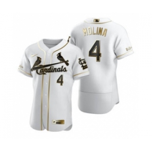 Men's Nike St. Louis Cardinals #4 Yadier Molina White 2020 Authentic Golden Edition Baseball Jersey