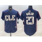 Men's Cleveland Guardians #23 Josh Naylor Navy 2024 City Connect Limited Stitched Jersey