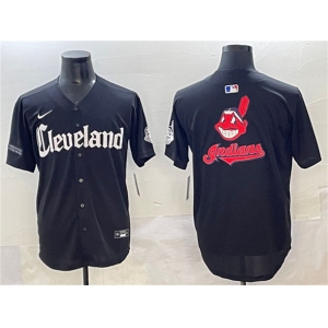 Men's Cleveland Guardians Team Big Logo Black Gothic Vapor Premier Limited Stitched Baseball Jersey