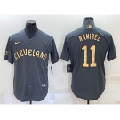 Men's Cleveland Indians #11 Jose Ramirez Grey 2022 All Star Stitched Cool Base Nike Jersey