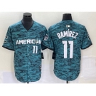 Men's Cleveland Indians #11 Jose Ramirez Number Teal 2023 All Star Cool Base Stitched Jersey