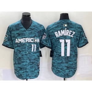 Men's Cleveland Indians #11 Jose Ramirez Number Teal 2023 All Star Cool Base Stitched Jersey