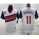 Men's Cleveland Indians #11 Jose Ramirez White 2021 Little League Classic Stitched Nike Jersey