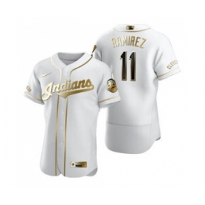 Men's Nike Cleveland Indians #11 Jose Ramirez White 2020 Authentic Golden Edition Baseball Jersey