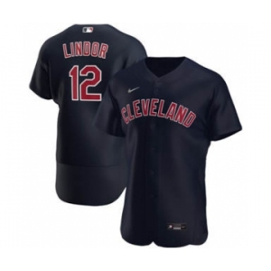 Men's Nike Cleveland Indians #12 Francisco Lindor 2020 Navy Alternate Authentic Player Baseball Jersey