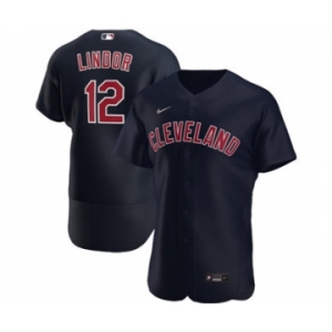 Men's Nike Cleveland Indians #12 Francisco Lindor Navy Alternate 2020 Authentic Player Baseball Jersey