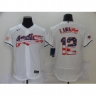 Men's Nike Cleveland Indians #12 Francisco Lindor White 2020 Stars & Stripes 4th of July Jersey