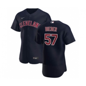 Men's Nike Cleveland Indians #57 Shane Bieber Navy Alternate 2020 Authentic Player Baseball Jersey