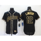 Men's Nike Indians #12 Francisco Lindor Black Gold 2020 Baseball Flexbase Jersey