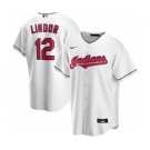 Men's Nike Indians #12 Francisco Lindor White 2020 Baseball Cool Base Jersey