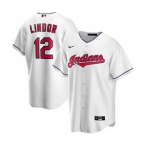 Men's Nike Indians #12 Francisco Lindor White 2020 Baseball Cool Base Jersey