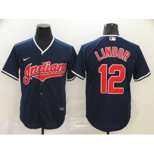 Nike Men's Cleveland Indians #12 Francisco Lindor  Navy Blue Alternate Cool Base Baseball Jersey