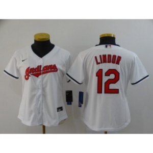 Women's Indians #12 Francisco Lindor White 2020 Baseball Cool Base Jersey