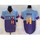 Men's Colorado Rockies #14 Ezequiel Tovar Purple Light Blue 2025 City Connect Limited Stitched Baseball Jersey