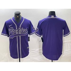 Men's Colorado Rockies Blank Purple With Patch Cool Base Stitched Baseball Jersey